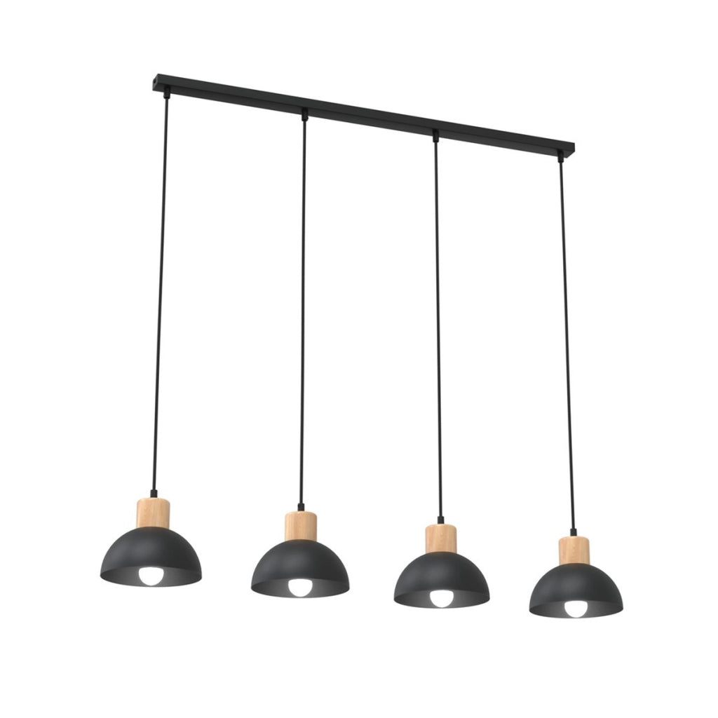 Lampada a sospensione Seco in acciaio nero e legno