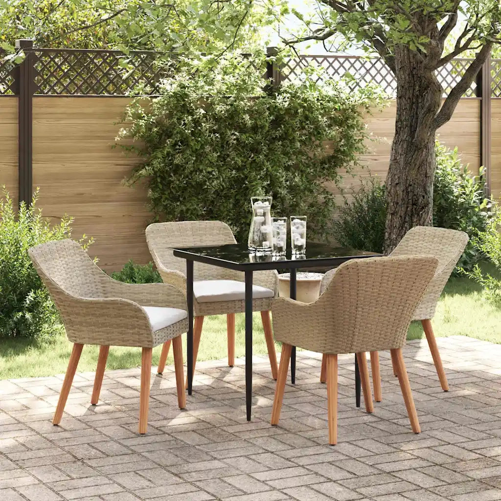 Set da Pranzo per Giardino con cuscino 5 pcs Beige polyrattan 3261692