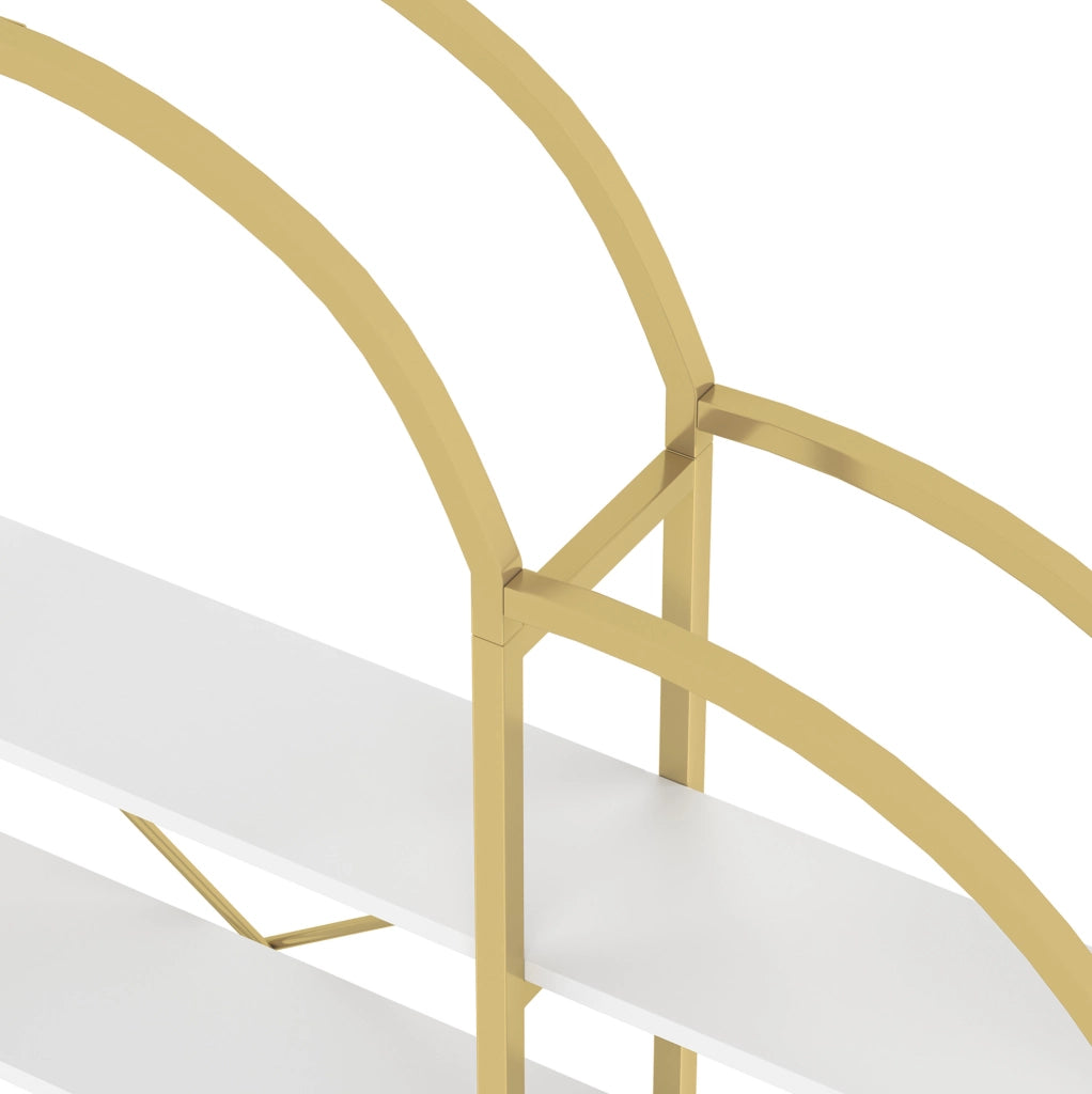 Libreria a 5 ripiani in MDF e metallo bianco e oro 170x26x190 cm
