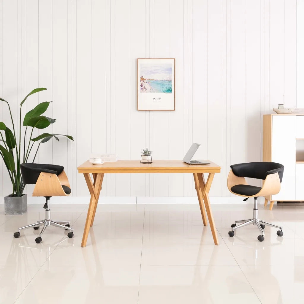 Sedia da Ufficio Girevole Nera in Legno Piegato e Similpelle cod mxl 15807