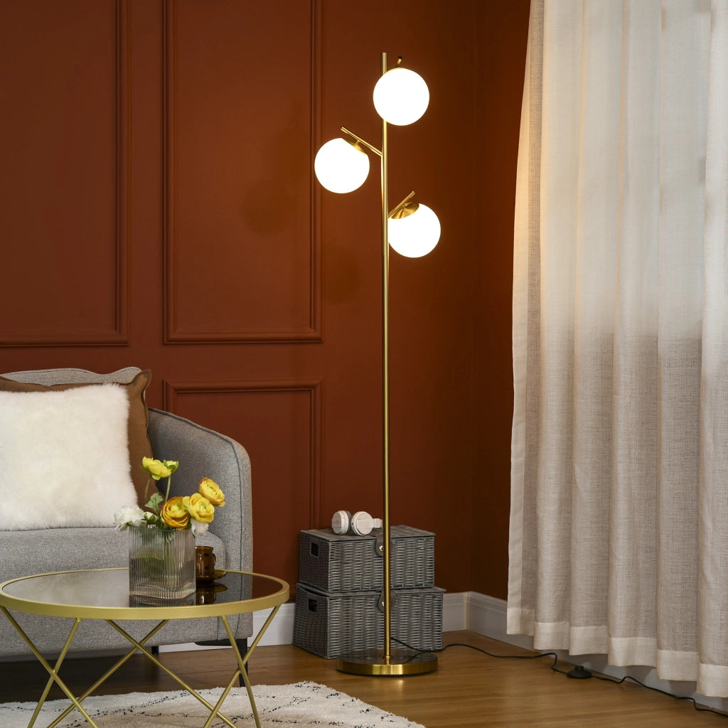 Lampada da terra retro con 3 paralumi in vetro dorato ¨C zephmum ¨C vetro, oro