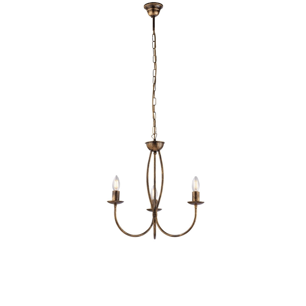 Lampadario Rustico Botte 3 Luci In Ferro Battuto Marrone E Oro