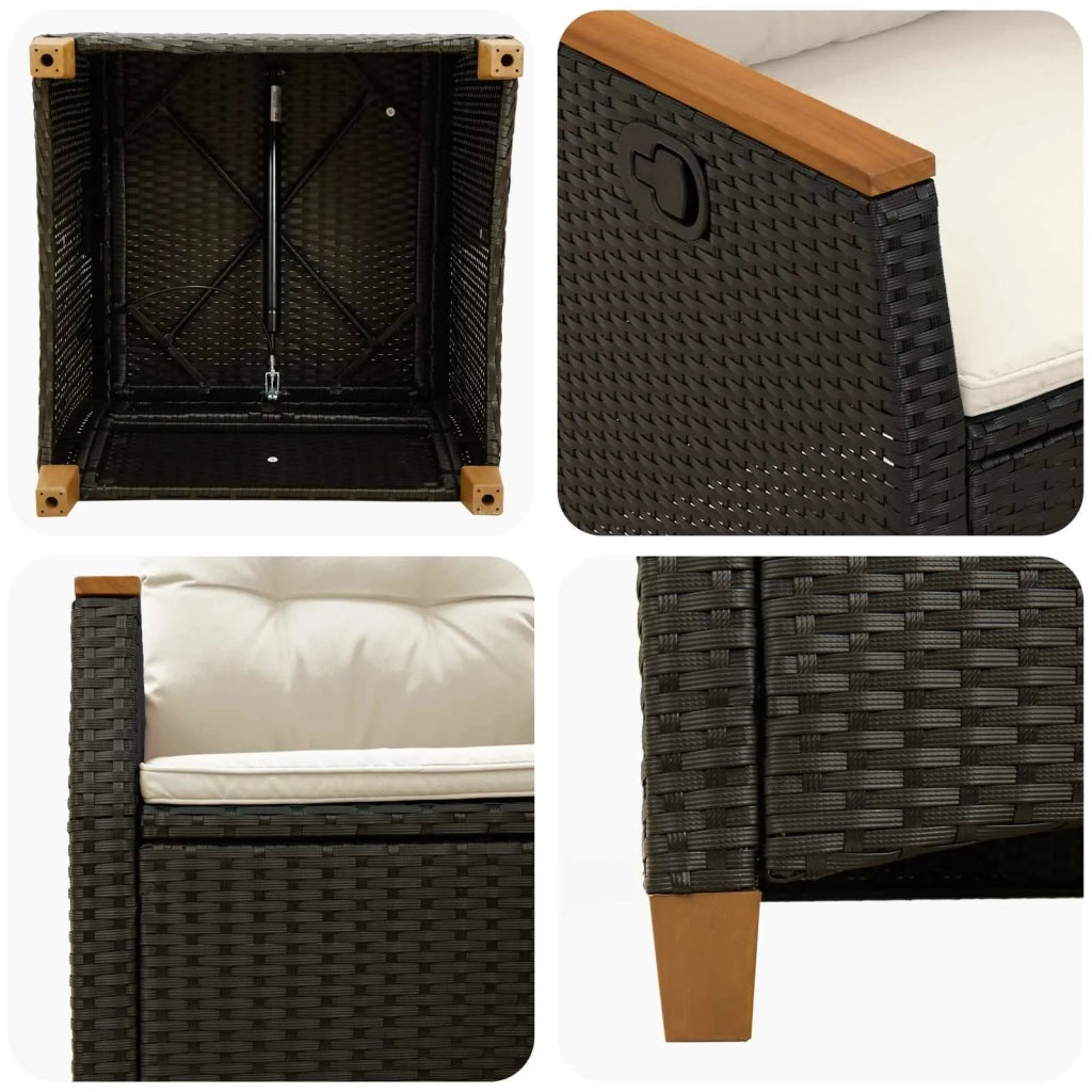 Sedia da Giardino | Sedie da Esterno reclinabile Nero e Crema 64 x 57,5 x 112 cm