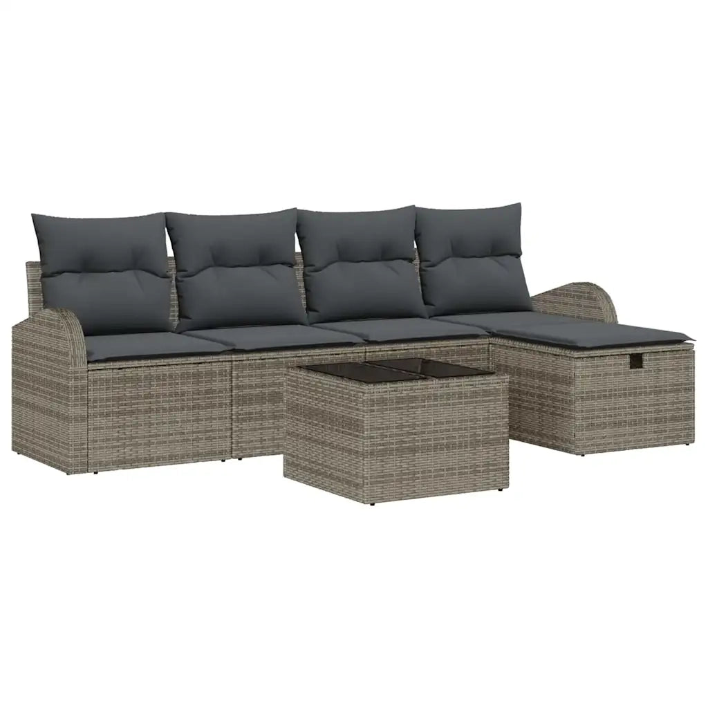 Set Divano da Giardino con cuscino 6 pcs Grigio Poly Rattan