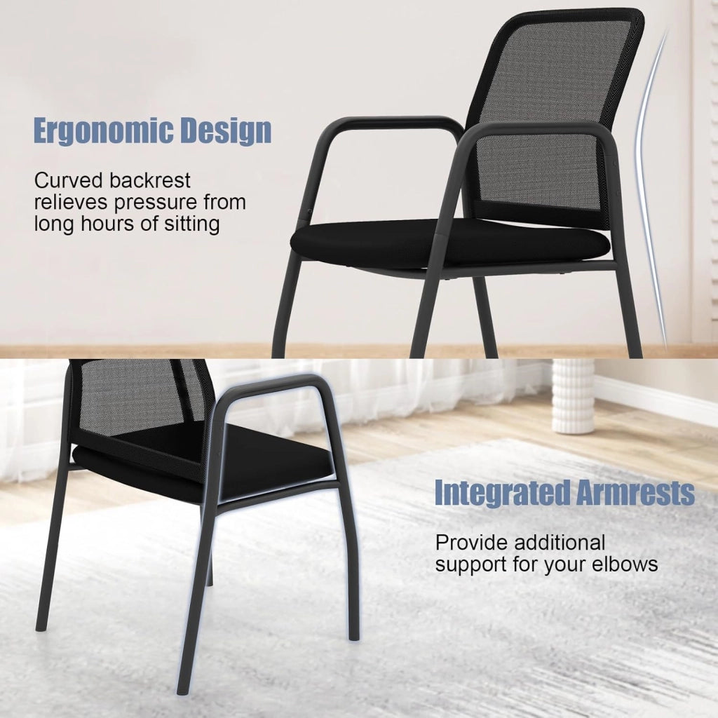 GAINTEX Set di Sedie per Sala Riunioni, con Schienale Ergonomico e Braccioli, Sedia da Conferenza in Rete, da Ufficio per Reception, Sedia per Sala Formazione, Nero