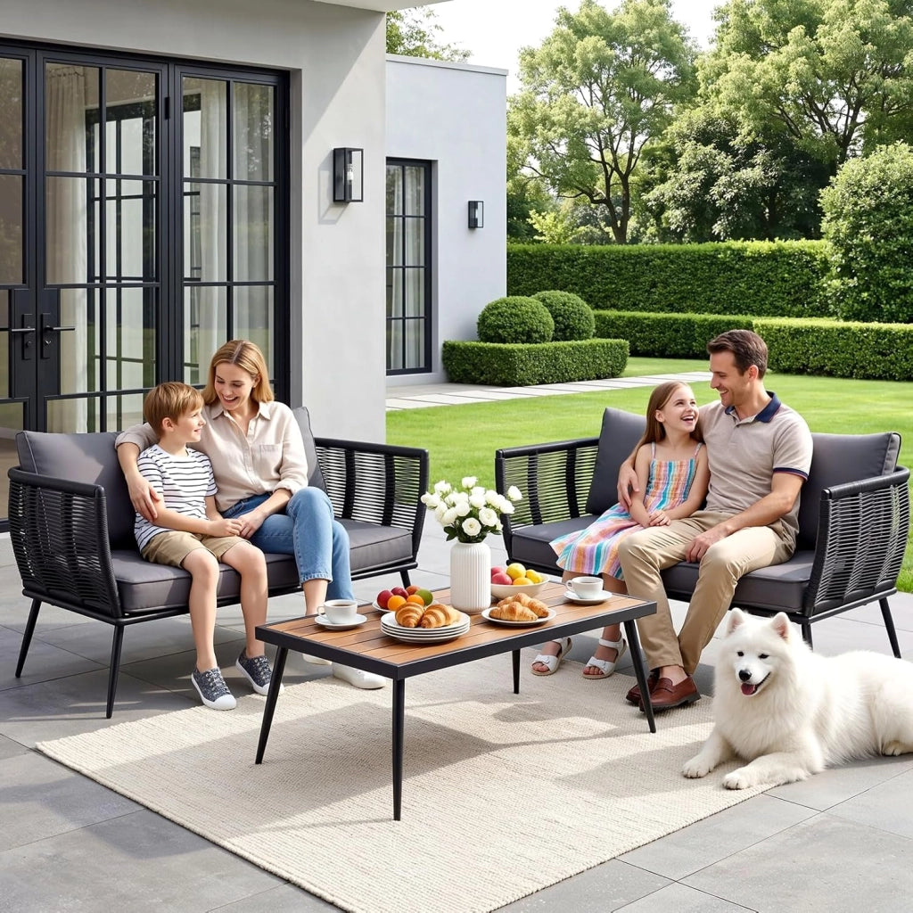 Divano in rattan a 2 posti, per balcone, nero, divano, piccolo balcone, giardino d'inverno, terrazza, mobili per interni ed esterni, resistente alle intemperie, panca con schienale