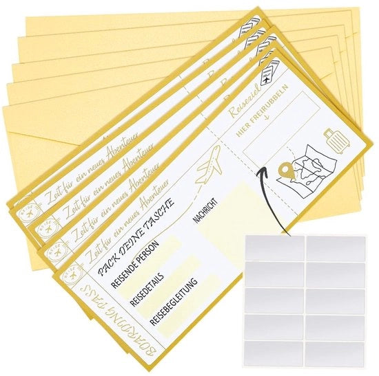 Set di 5 biglietti di viaggio personalizzabili con buste e adesivi, biglietto di imbarco per regalo da personalizzare, per vacanza, viaggio in città o compleanno