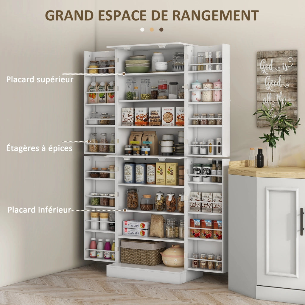 Armadio da cucina con ante, ripiani regolabili e porta spezie ¨C zephmum ¨C bianco 60x35x166 cm