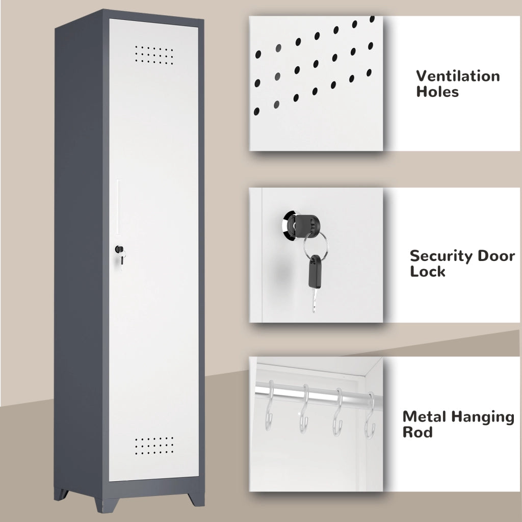 Armadietto in metallo con 4 scomparti, pannelli ventilati, per lavanderia e ufficio, grigio, 15.75 × 15.75 × 64.96 in