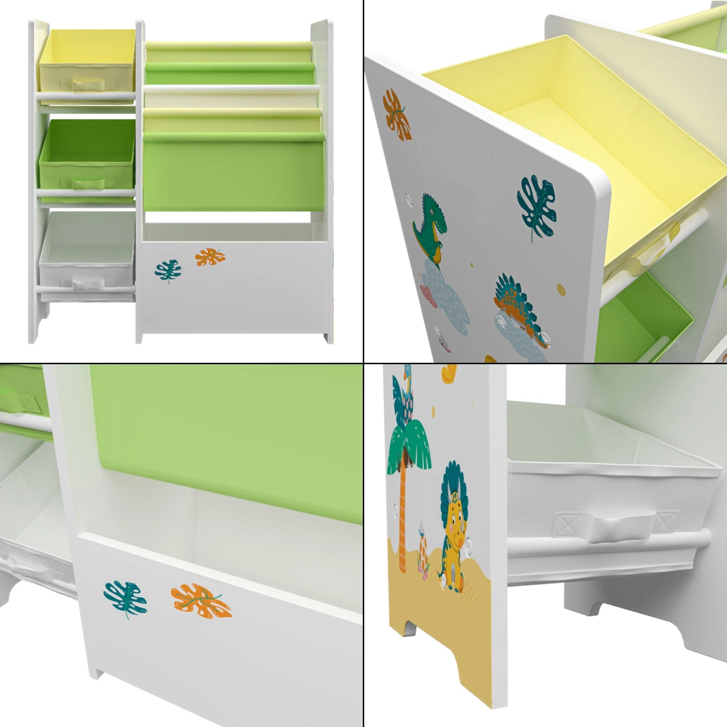 Scaffale 'Vimianzo' per Cameretta con Cassetti Pieghevoli e Contenitori Libri - Decorazione Dinosauro [en.casa]