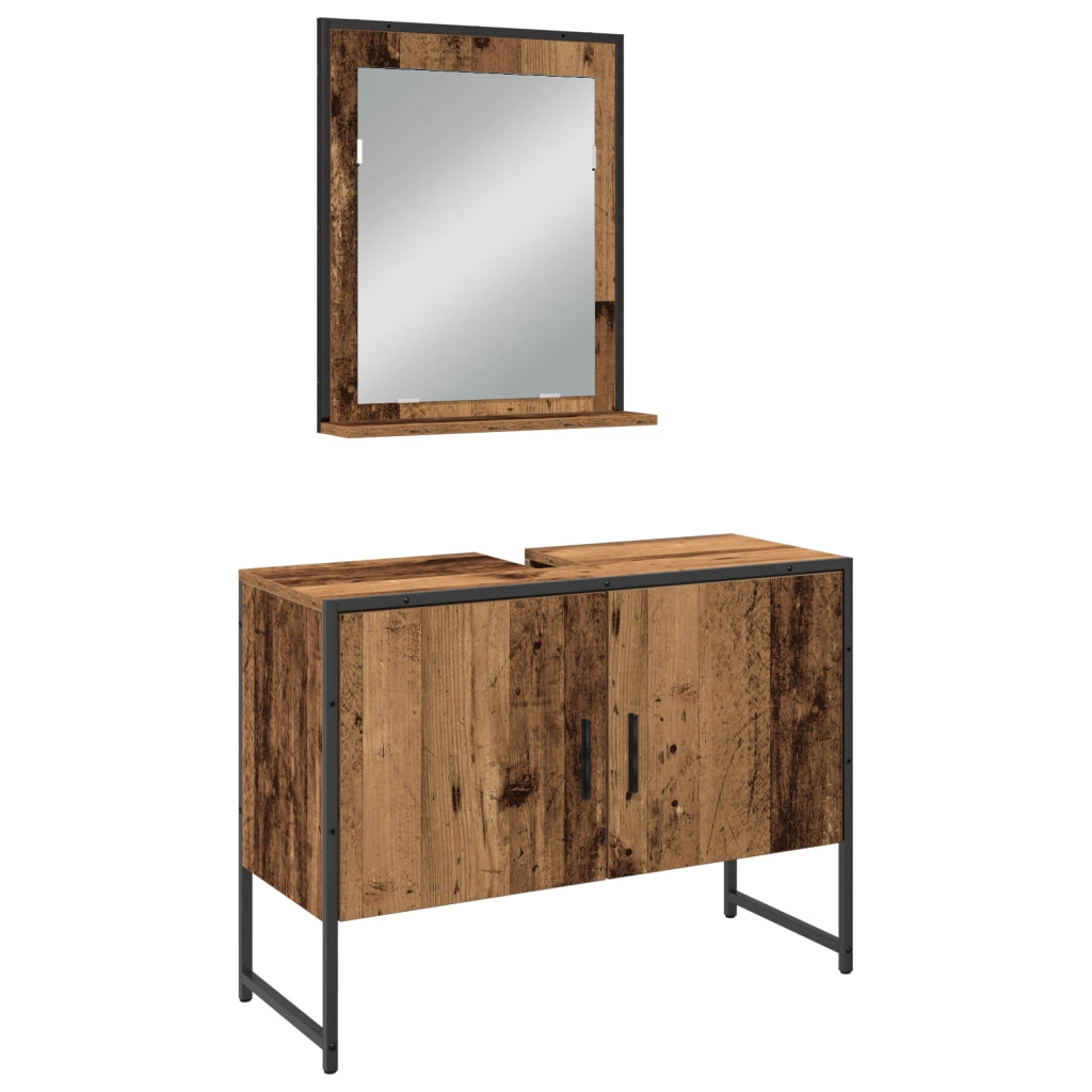 Set di Mobili da Bagno 4 Pezzi Legno Invecchiato Legno Ingenerizzato