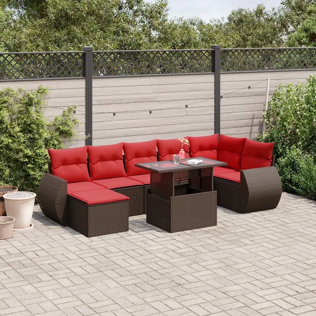 Set Divani da Giardino 8 pz con Cuscini Marrone in Polyrattan 3268694