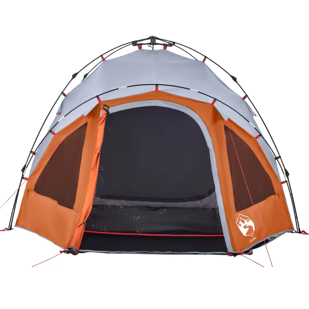 Tenda a Cupola 3 Persone-Tenda da campeggio Grigio e Arancione a Rilascio Rapido 720455