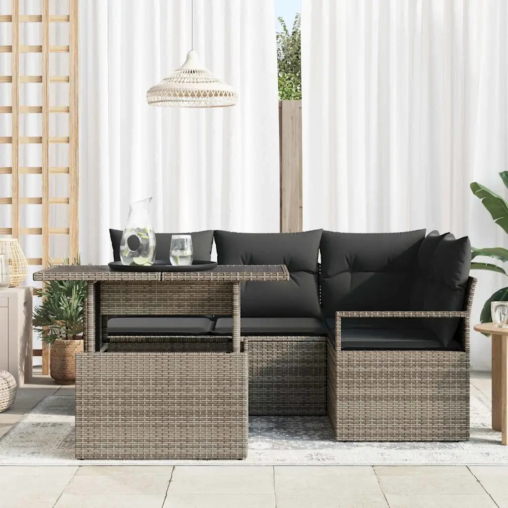 Set Divano da Giardino con cuscino 5 pcs Grigio Poly Rattan 3357552