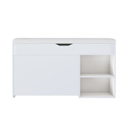 Scarpiera con seduta e vano a ribalta; ripiano girevole e 2 vani; per ingresso; in MDF; bianco; 100×30×52 cm
