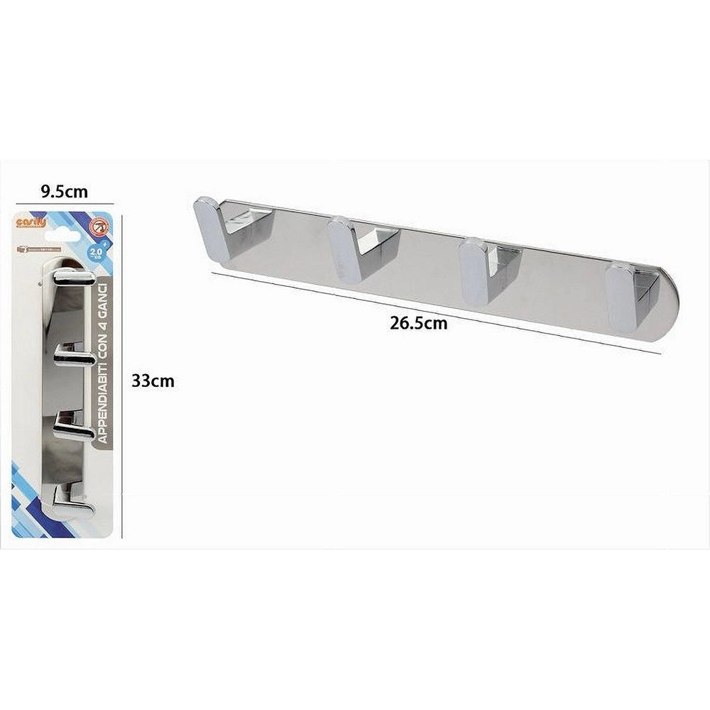 Trade Shop - Appendiabiti Con 4 Ganci Appendino Asciugamano Bagno Casa Cucina Cromato 59733 -