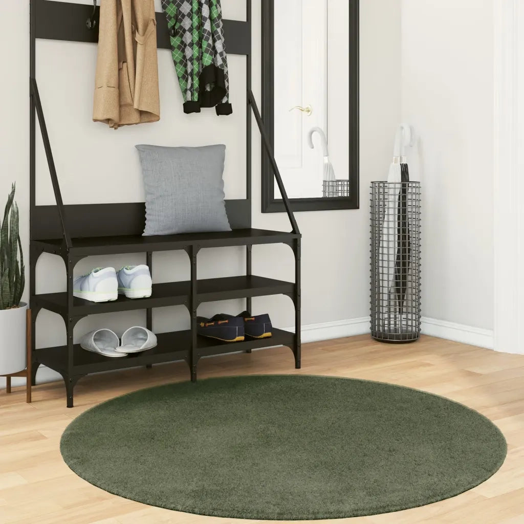 Tappeto Pelo Corto HUARTE Morbido Lavabile Verde Bosco Ø 120 cm 375105
