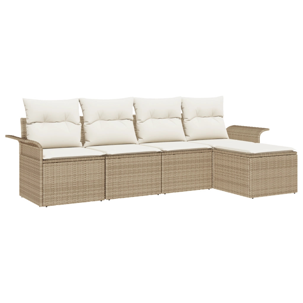 Set Divano da Giardino  da 5 pezzi con Cuscini Beige in Rattan Polietilene