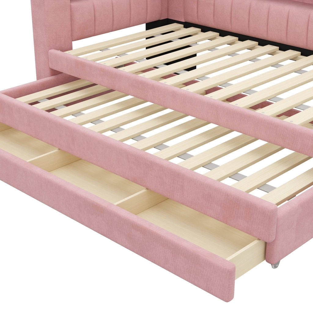 Letto imbottito rosa 90x200 con LED a 7 colori; USB e letto estraibile