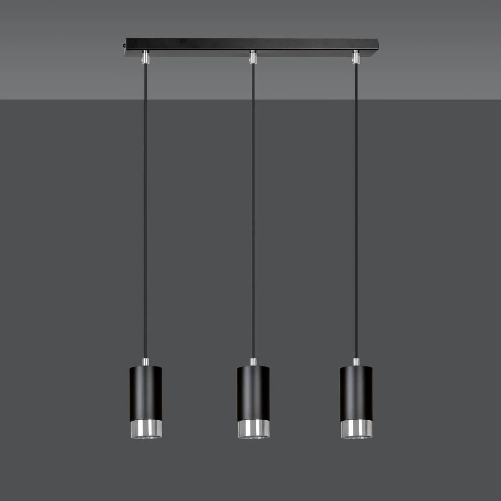 Lampadario 3 Luci Ivar Con Cilindri In Acciaio Nero E Cromo
