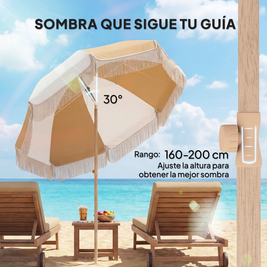 Ombrellone da Giardino con Frange ¨C zephmum ¨C 175 cm, Bianco e Beige