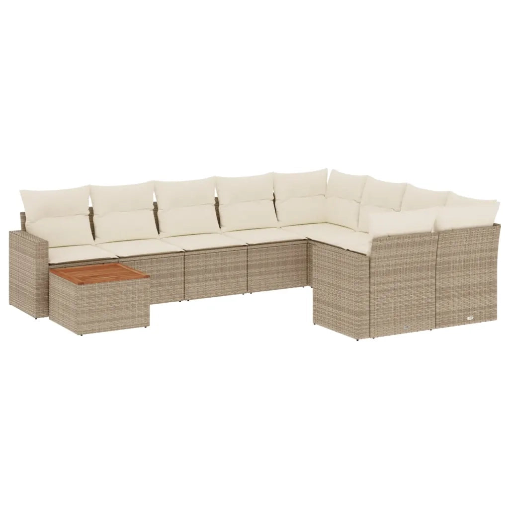 Set Divano da Giardino 10 pz con Cuscini Beige in Polyrattan