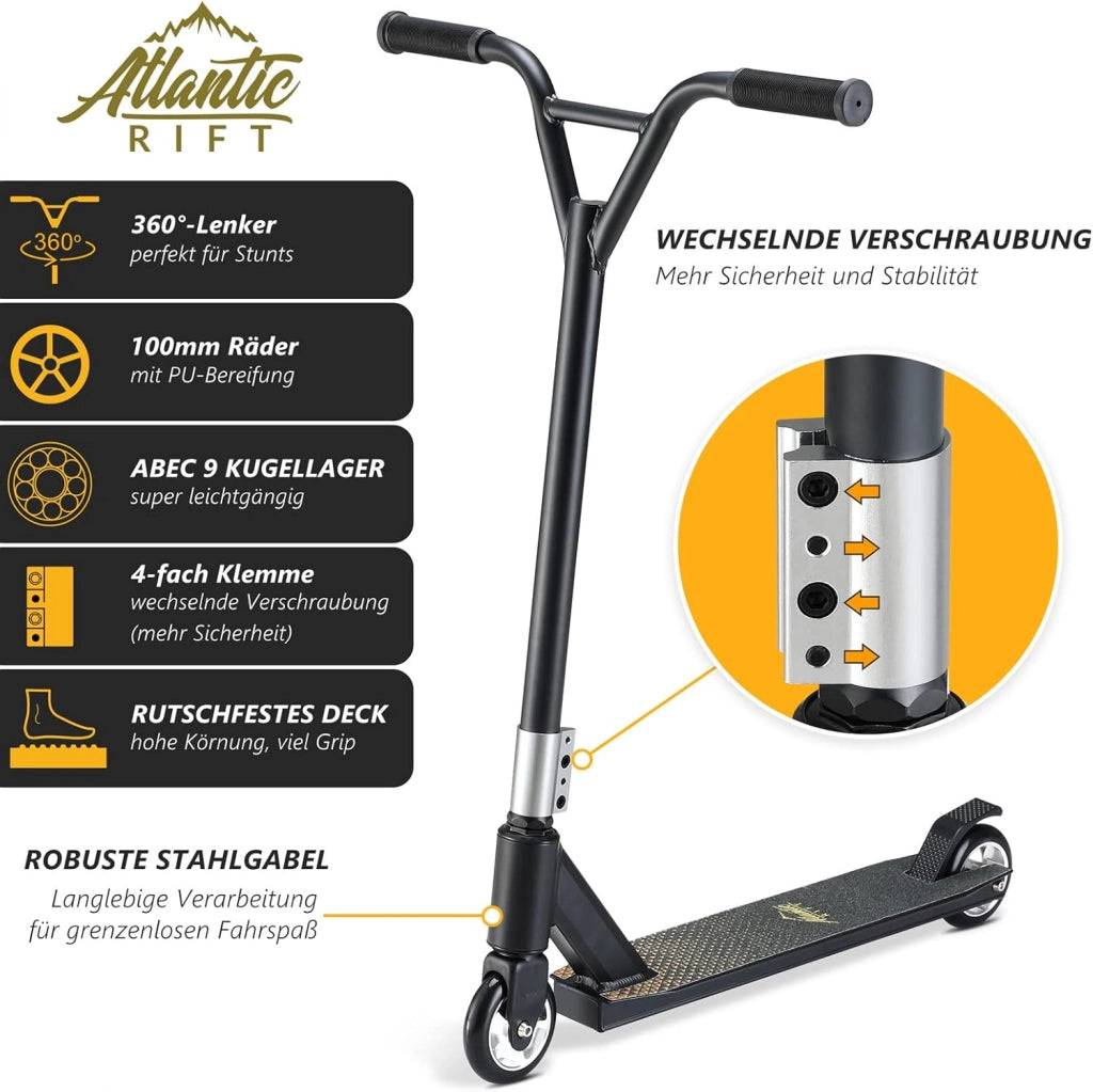 Monopattino Stunt Scooter Freestyle ABEC 9 Ruote in PU Manubrio a 360° Bambini Adulti