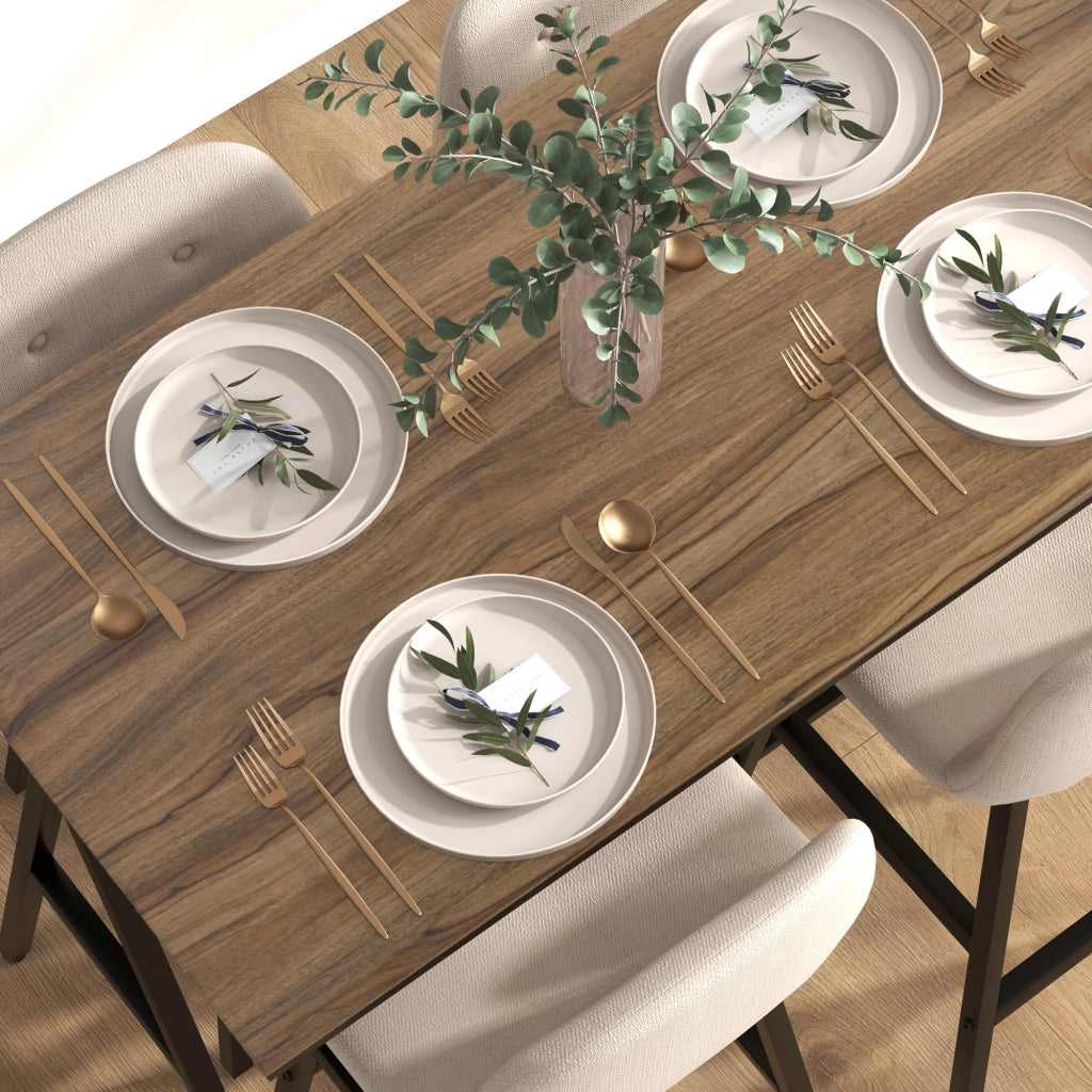 Set da pranzo 5 pezzi ¨C zephmum ¨C tavolo rettangolare e 4 sedie imbottite, tessuto beige