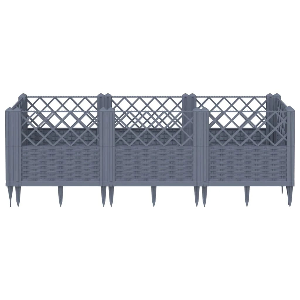 Fioriera rialzata per piante fiori patio giardino con picchetti 123,5 x 43,5 x 43,5 cm PP grigio 02_0038182