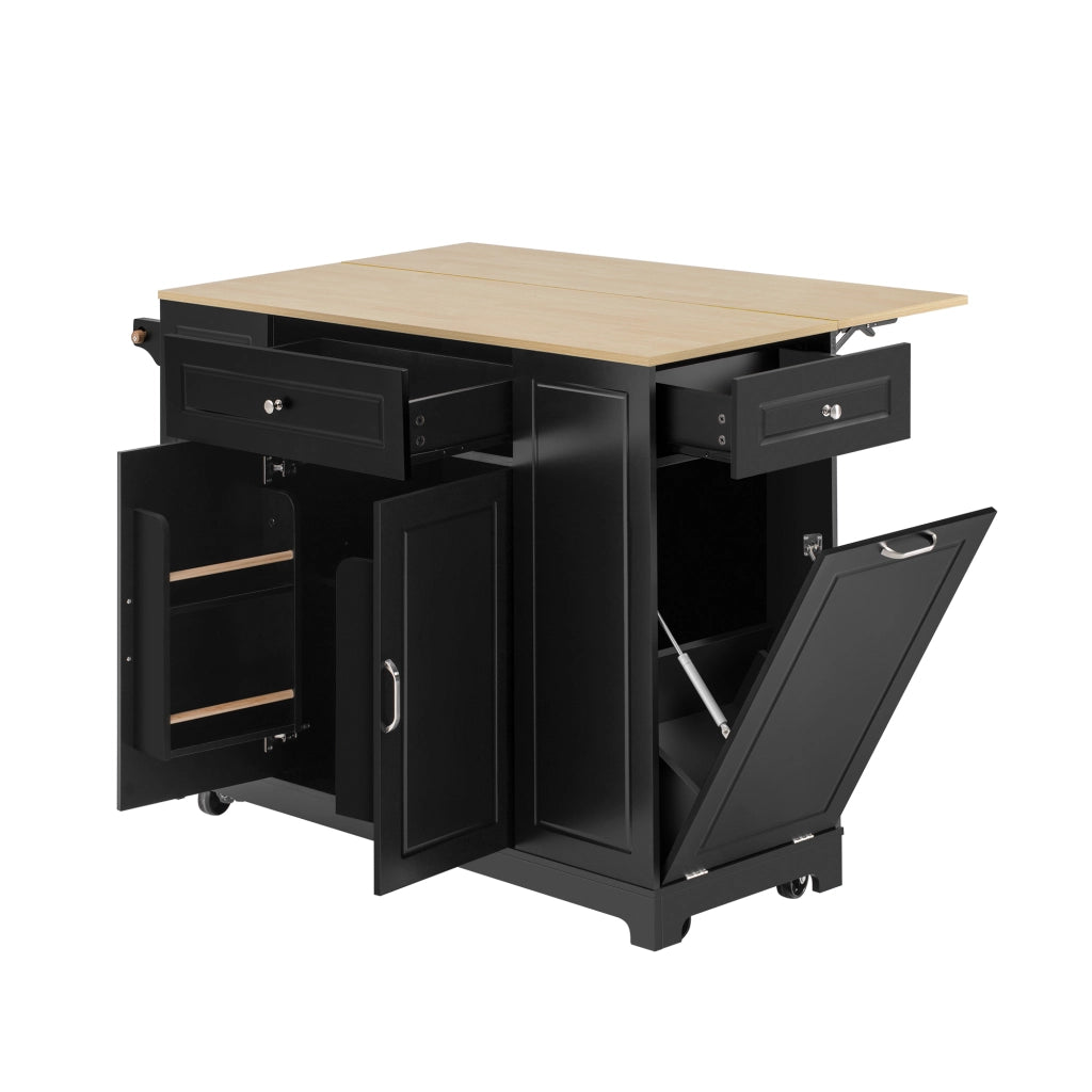 Isola Cucina Mobile con Rotelle e Piano Allungabile ¨C MINIMAL ¨C Nero, Cassetti, Portarifiuti