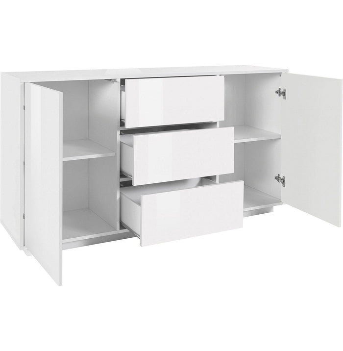 Credenza 2 Ante + 3 Cassetti 160x41,4x86 cm Bloom Bianco Lucido