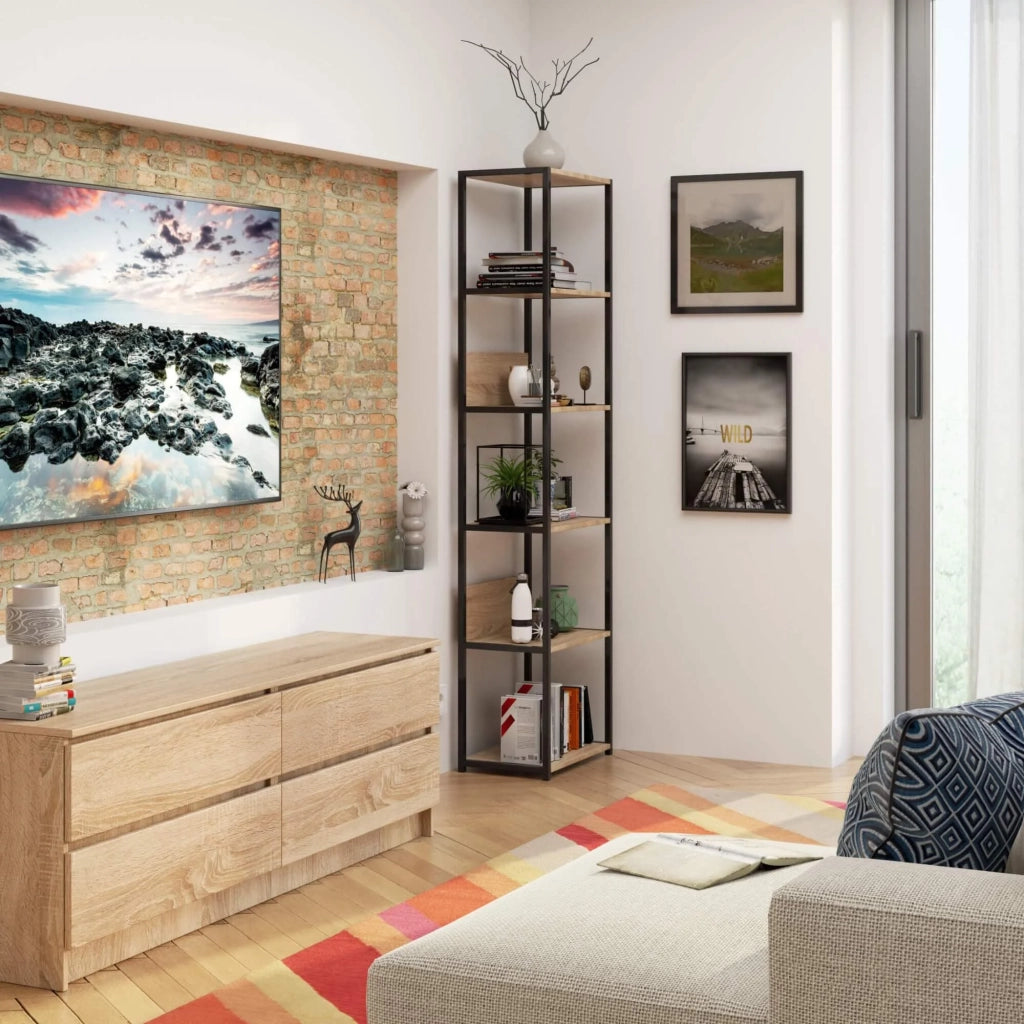 Scaffale stile industriale con ripiani in legno 50 cm Nera, Quercia Sonoma 50x32x192 cm
