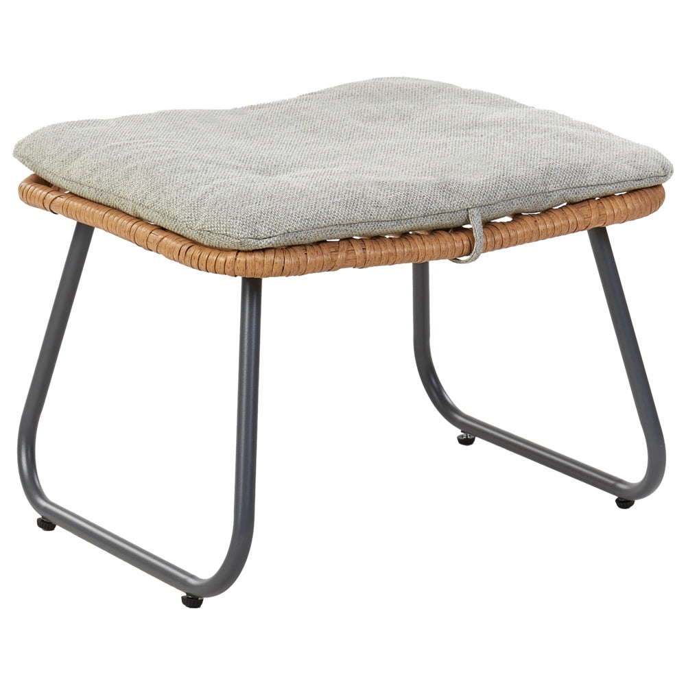 Sedia da giardino con poggiapiedi in rattan PE naturale Gambe in acciaio Cuscini grigi Mobili da giardino