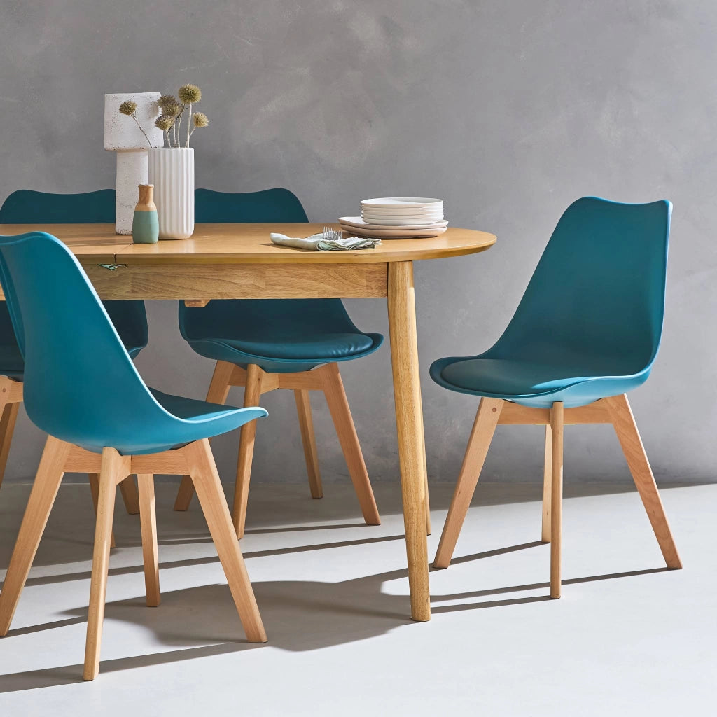 Set 6 sedie scandinave imbottite, gambe in legno per sala da pranzo,