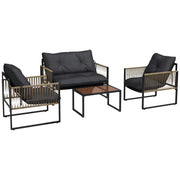 Set da Giardino 4 Pezzi in Rattan con Divanetto, 2 Sedie e Tavolino da Caff¨¨, Grigio e Marrone