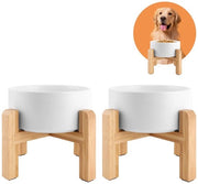 Set di due ciotole per cani in ceramica con superficie antiscivolo in bambù - capacità 400 ml
