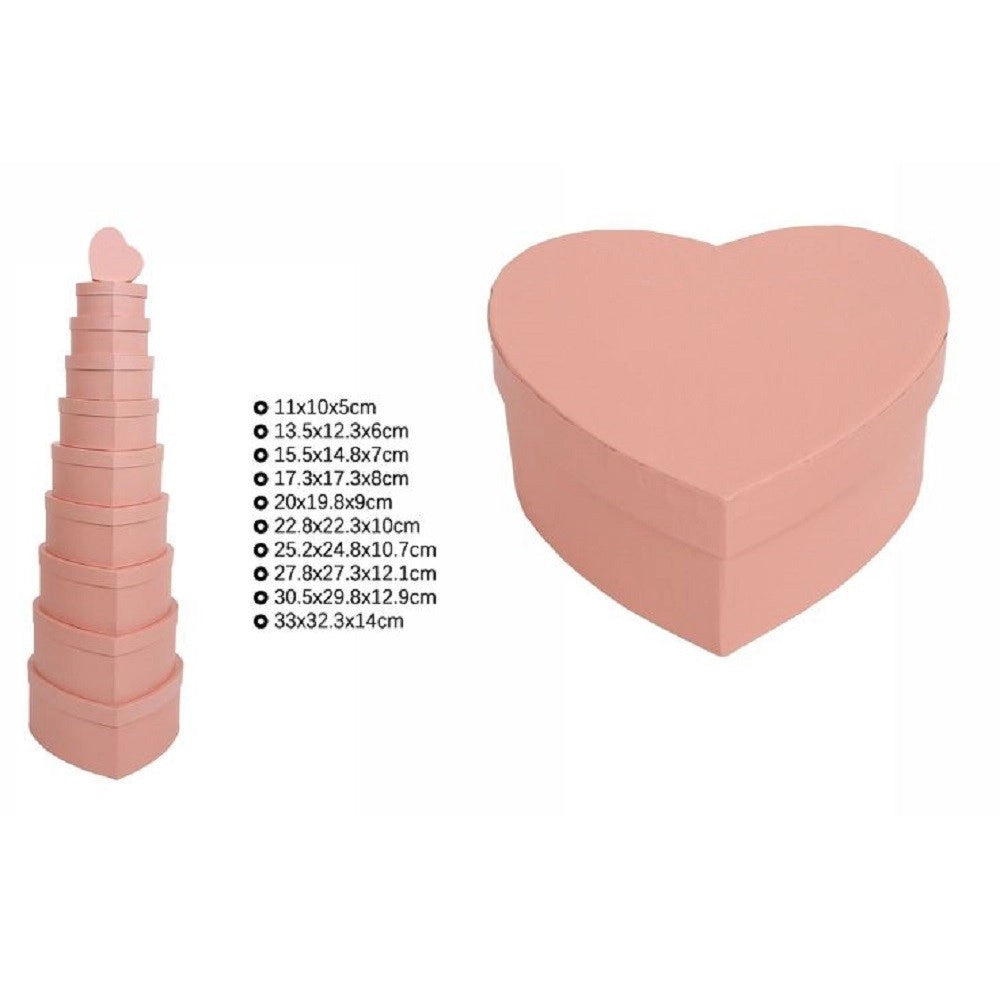 Trade Shop - Set 10 Pz Scatole Box Regali Varie Misure Matrioska Forma Cuore Rosa Pesca 71963 -