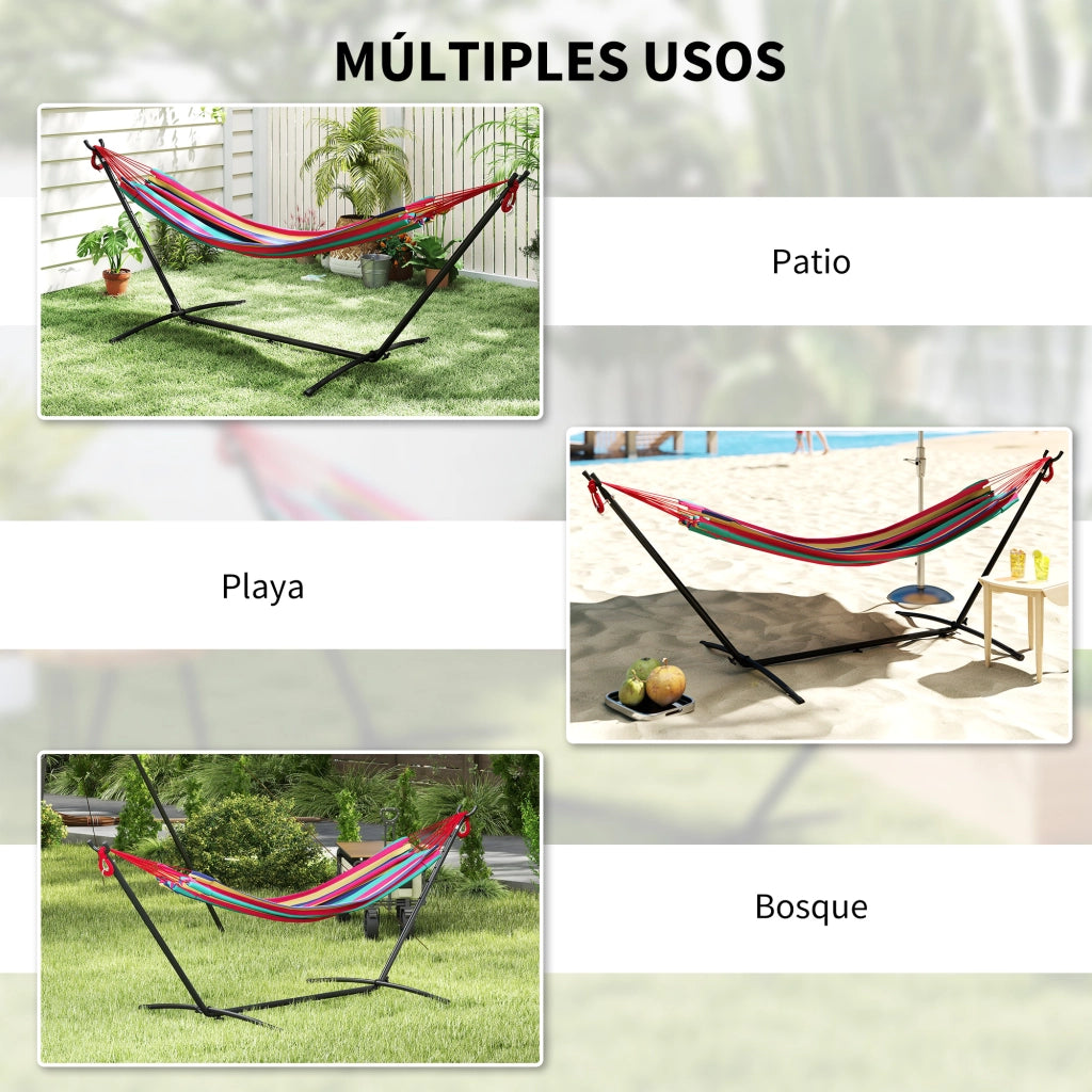 Amaca da Giardino con Supporto e Borsa ¨C zephmum ¨C 310x117 cm, Arancione e Rosso, Carga 120 kg
