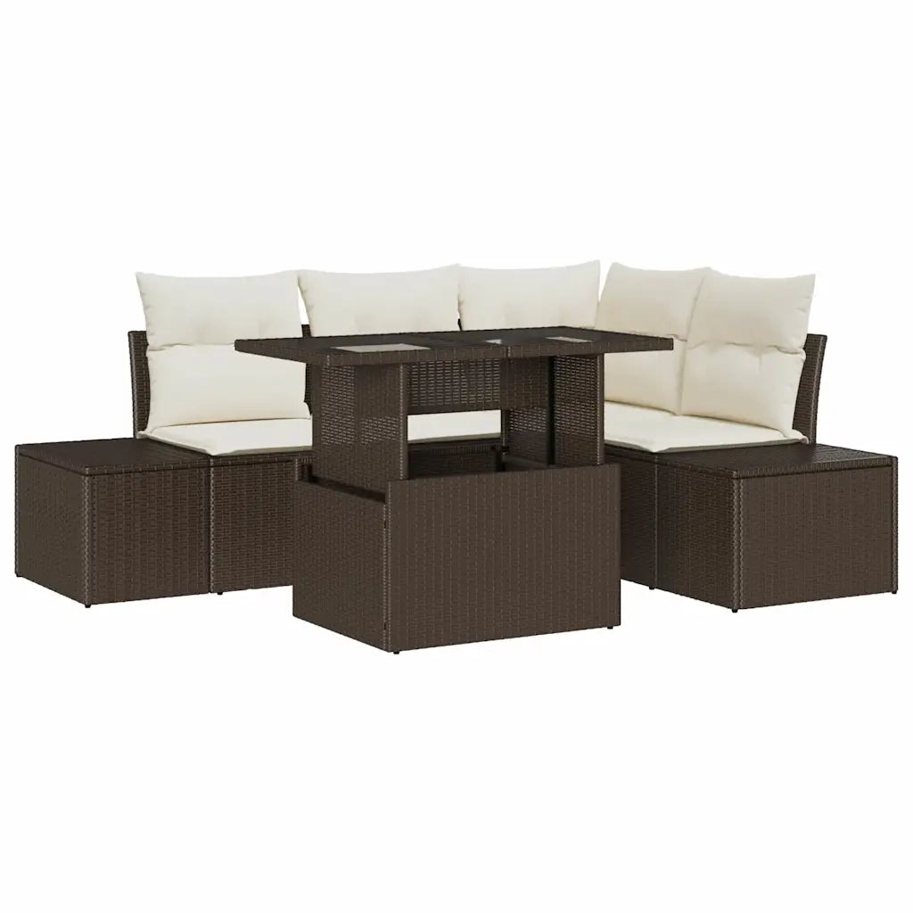 Set Divano da Giardino con cuscino 5 pcs Marrone polyrattan 3357911