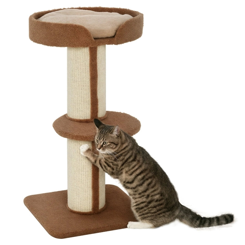Tiragraffi per gatti 91 cm con piattaforme e cuscino, marrone chiaro