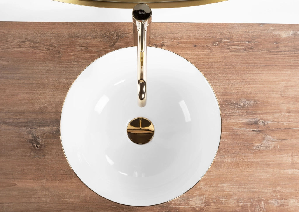 Lavabo Da Appoggio In Ceramica Stella White Gold Edge