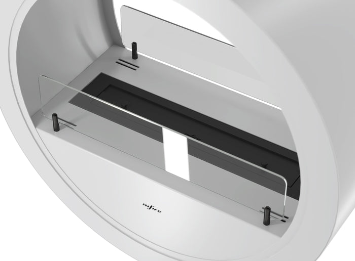 Camino a Bioetanolo Sospeso 218,7xØ70x35 cm Incyrcle 2Side Bianco con Vetro