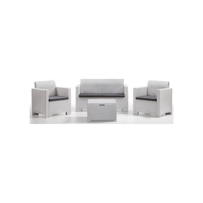 Bica 9067 Nebraska Set Salotto da Giardino 4 Posti Polipropilene Rattan Divano 2 Poltrone Tavolino Cuscini Inclusi colore Bianco