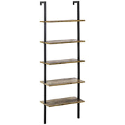 LIBRERIA A SCALA CON 5 RIPIANI IN STILE INDUSTRIALE IN LEGNO E METALLO MARRONE