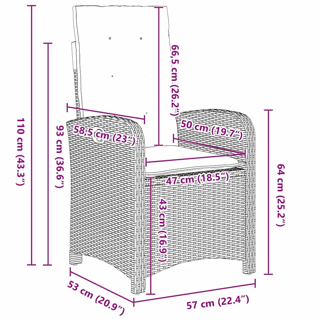 Set da Pranzo per Giardino 3 pcs Grigio chiaro polyrattan 3380295