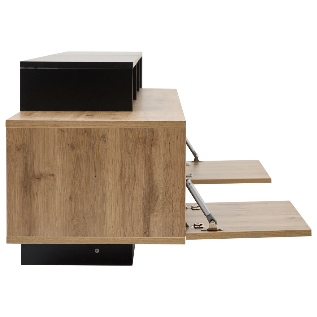 Mobile porta TV con LED e vani aperti in legno e nero per soggiorno e camera da letto 190 × 40 × 48,5 cm