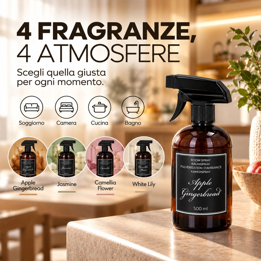 Set 4 Deodoranti per Ambiente Spry da 500ml Fragranze Fresche per Casa Ufficio