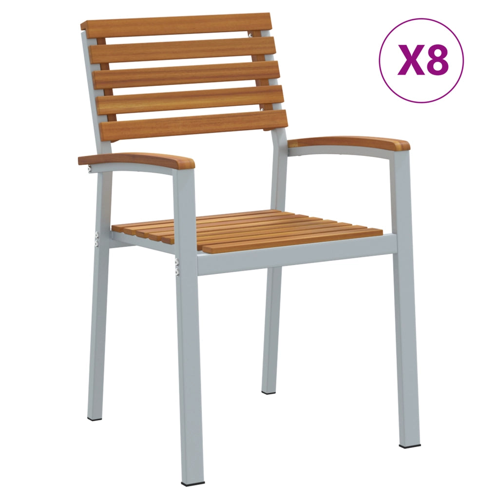 Sedia da Giardino Impilabile 8 pcs in Legno Massello di Acacia e Metallo