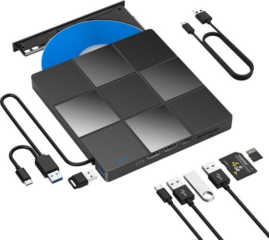 Esterno Portatile DVD lettore per Laptop - Masterizzatore DVD - lettore e scrittore USB 3.0 e lettore di schede SD/TF - Per Mac OS, PC - Windows 11/10/8/7/XP/Vista/Linux, Nero