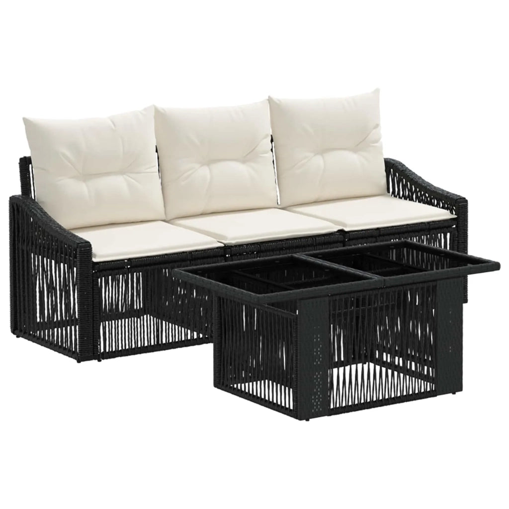Set Divano da Giardino 4 pz Nero e Bianco Crema polyrattan 3437197